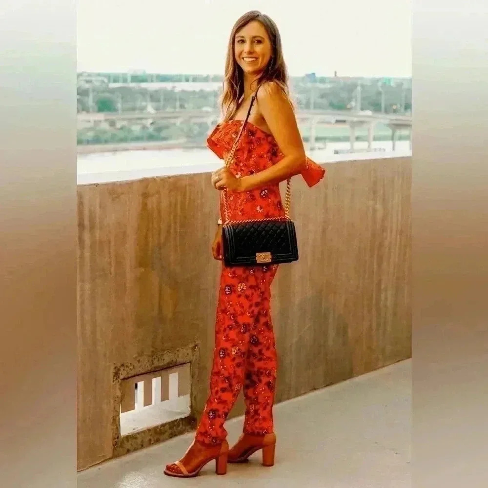 Gianni Bini Red Floral Strapless Jumpsuit